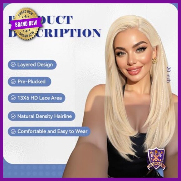 13x6 HD Lace Front Glueless Wig, 24 Inch Synthetic Layered Hair